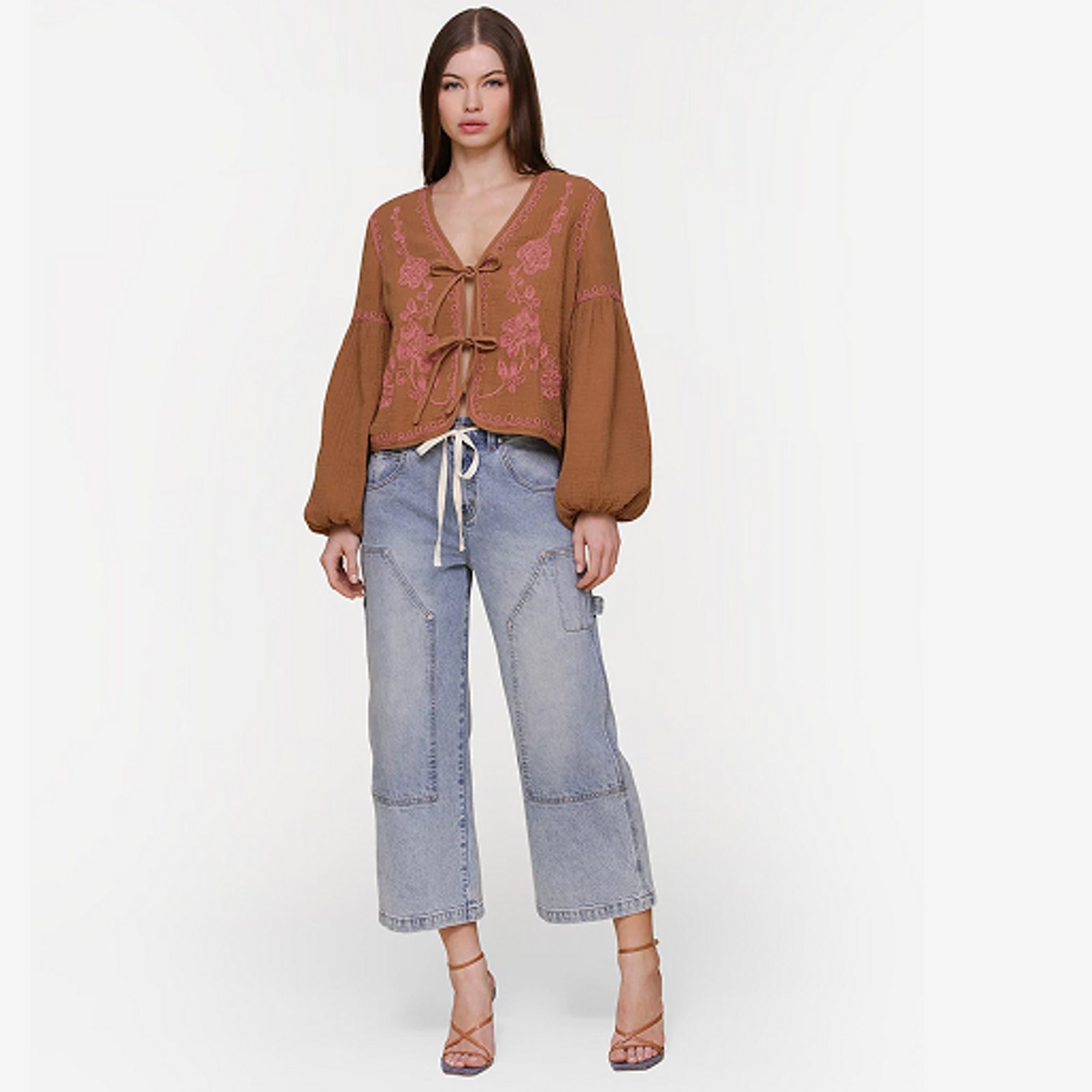 Drawstring cropped utility jeans