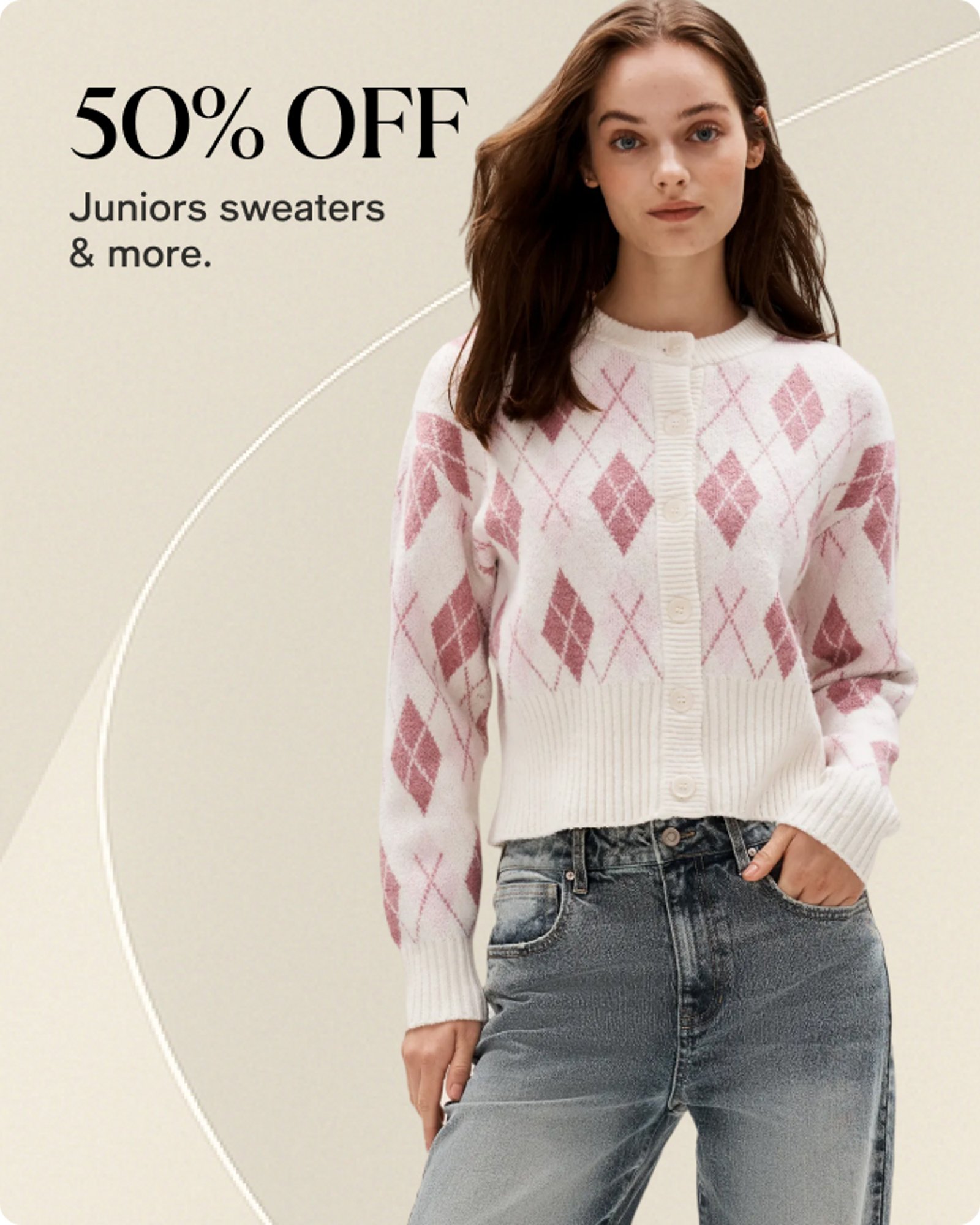 50% off Juniors Sweaters & more