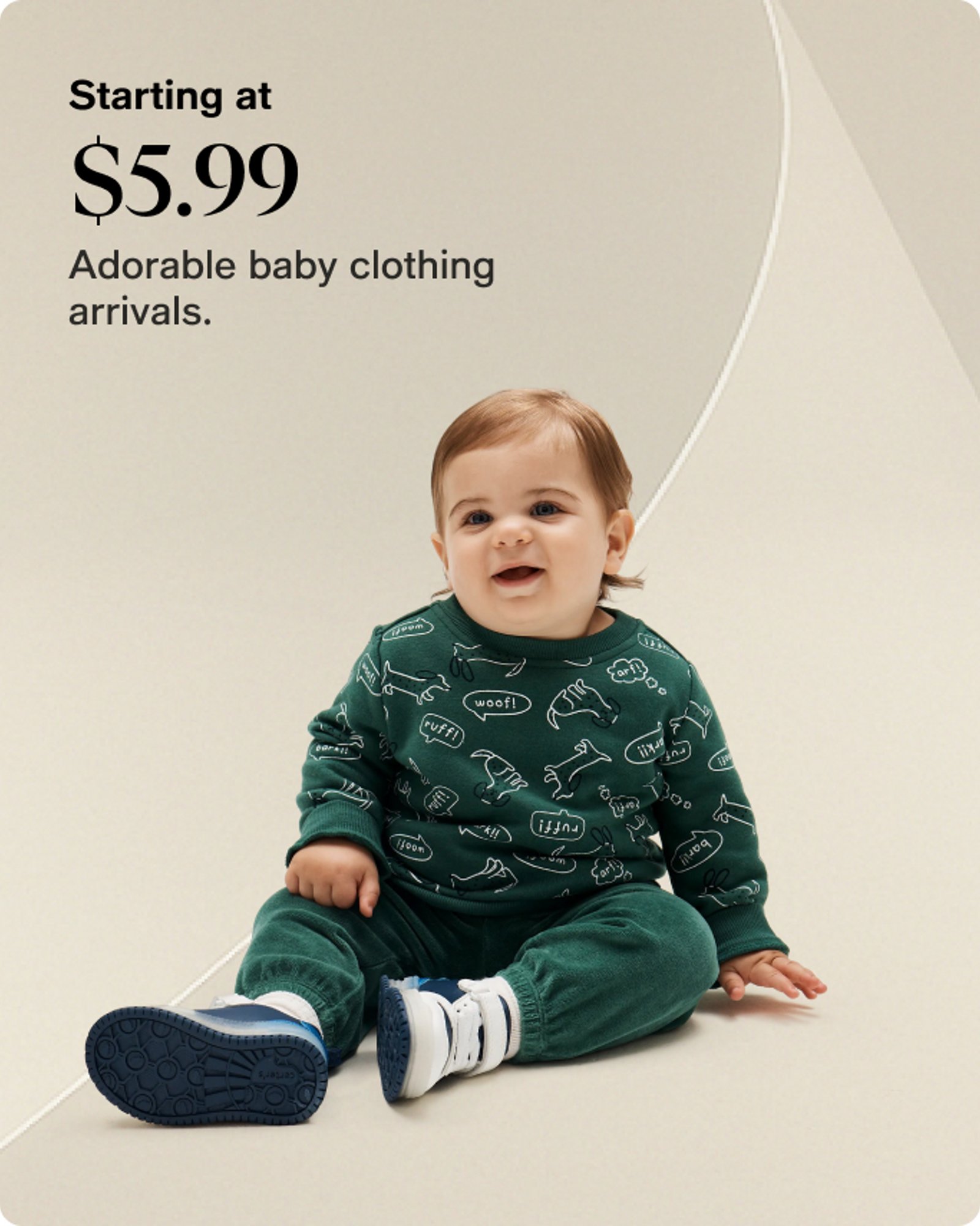 Starting at $5.99 baby clothing arrivals