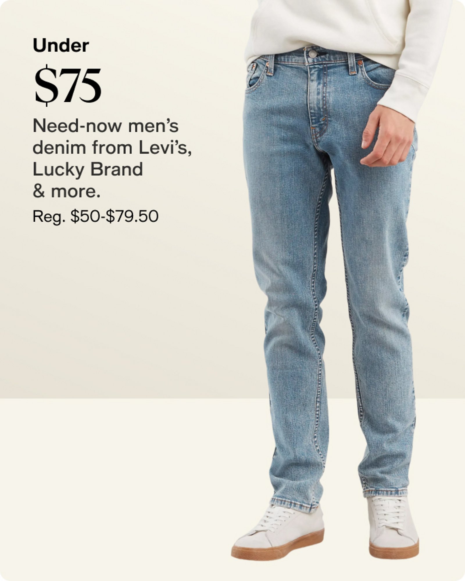 Under $75 men's denim from levi's