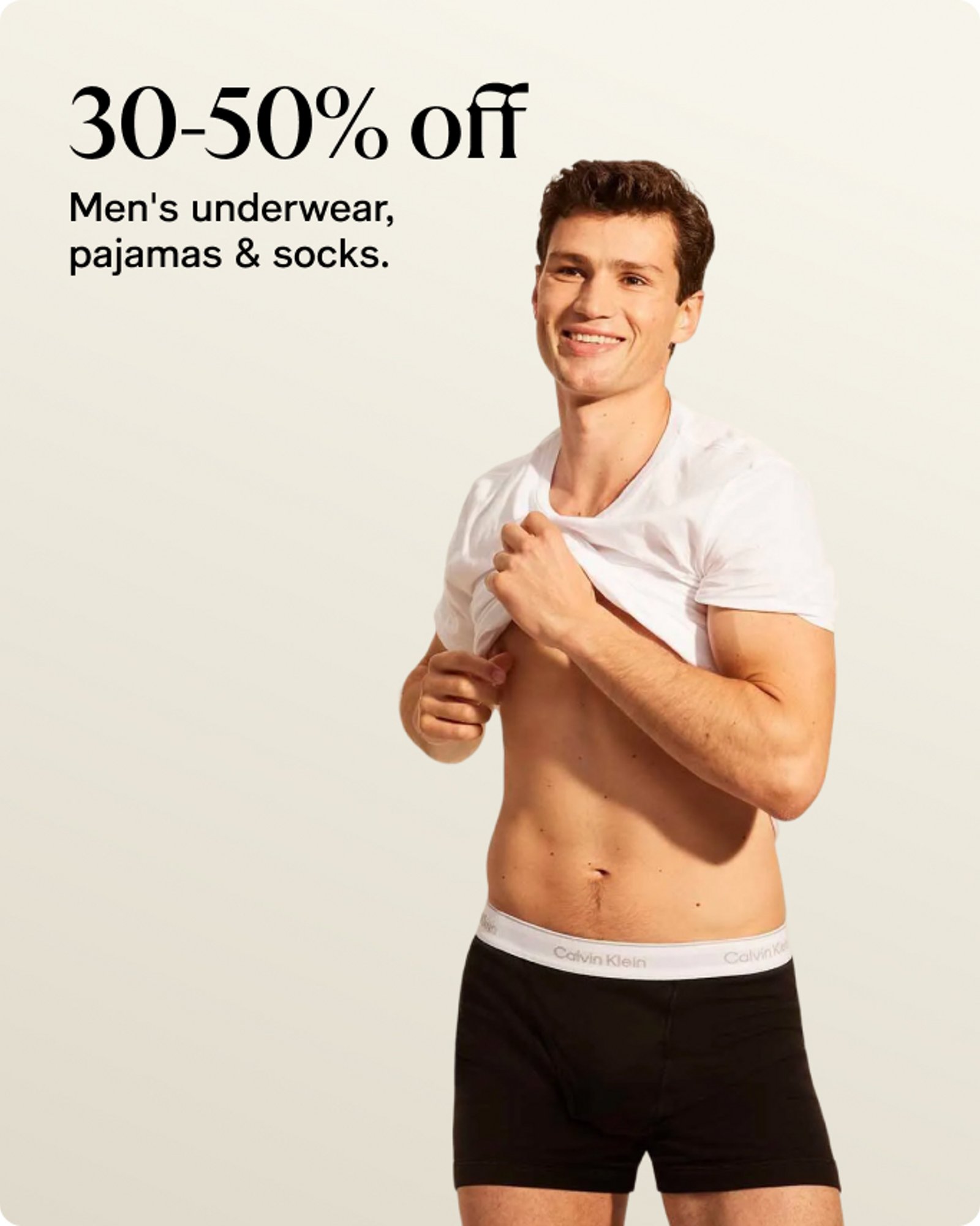 30-50% off Men's underwear pajamas & socks