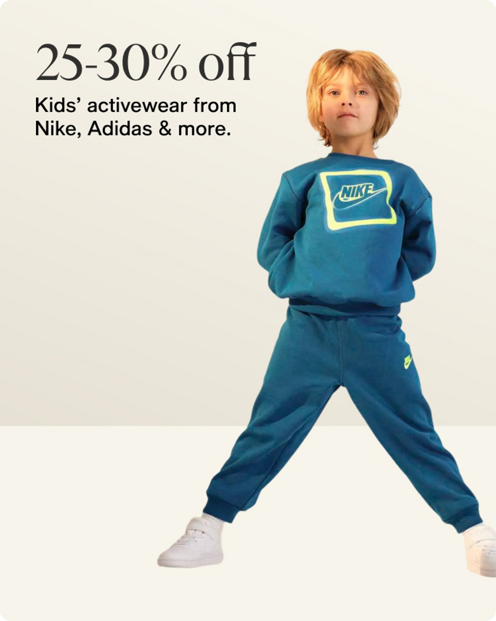 25-30% off kids activewear