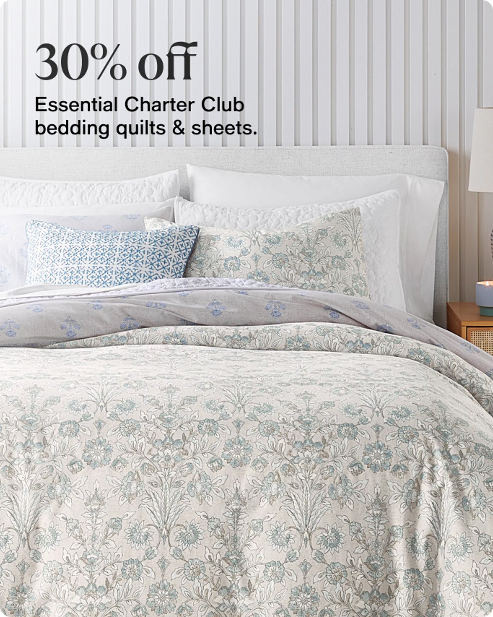 30% off Essential Charter club bedding quilts