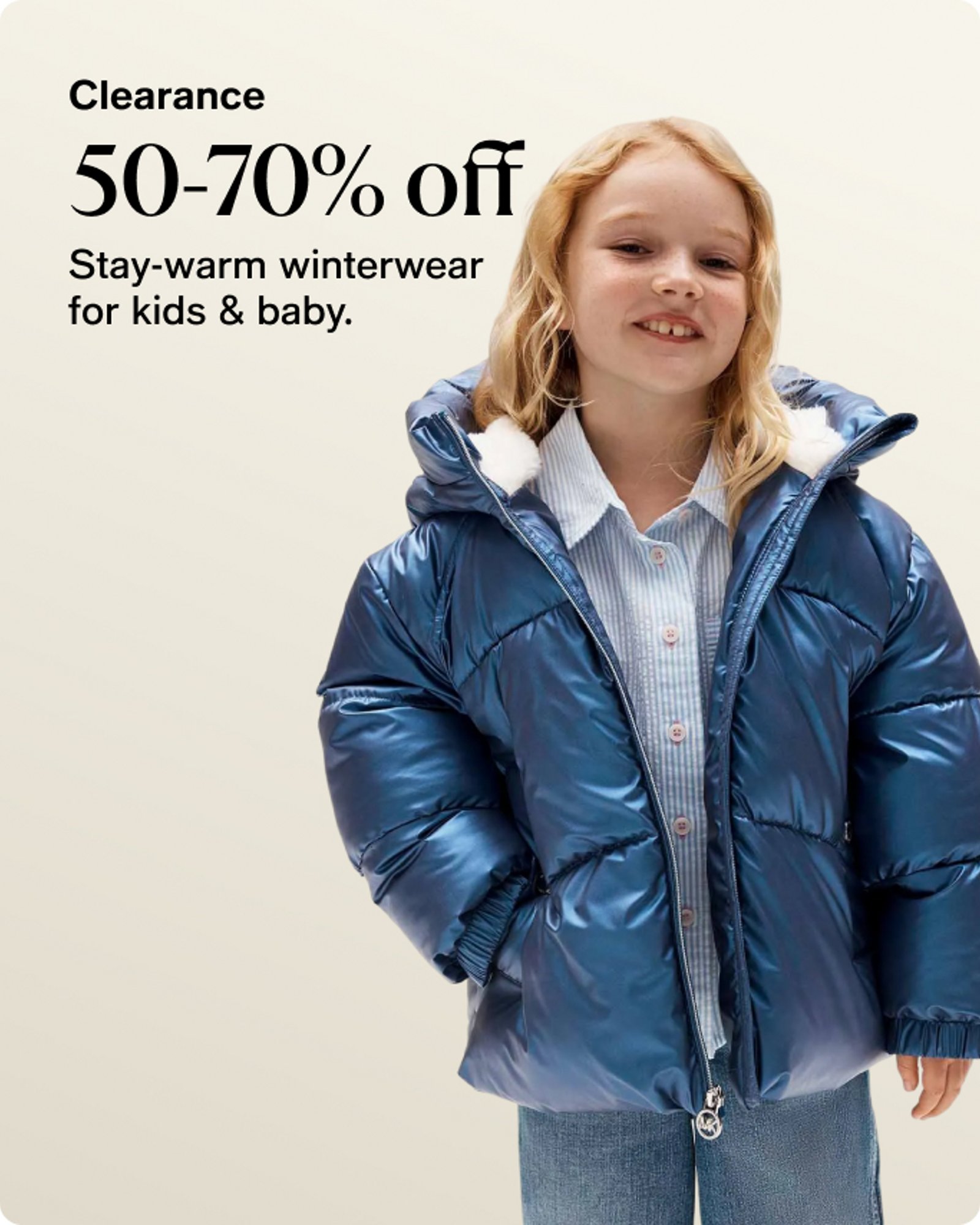 Clearance 50-70% off stay warm winterwear for kids & baby