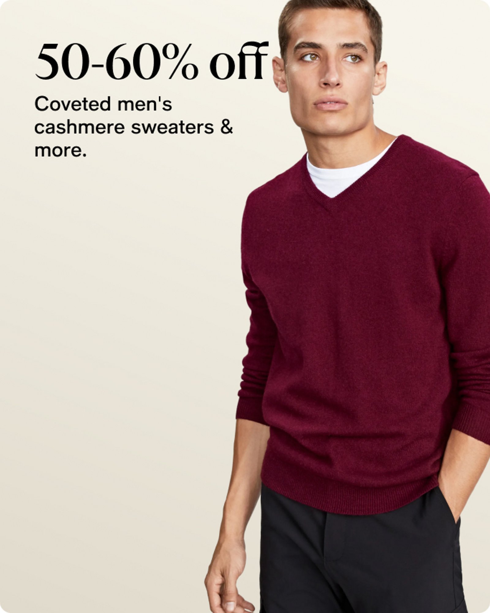 50-60% off men's cashmere sweaters