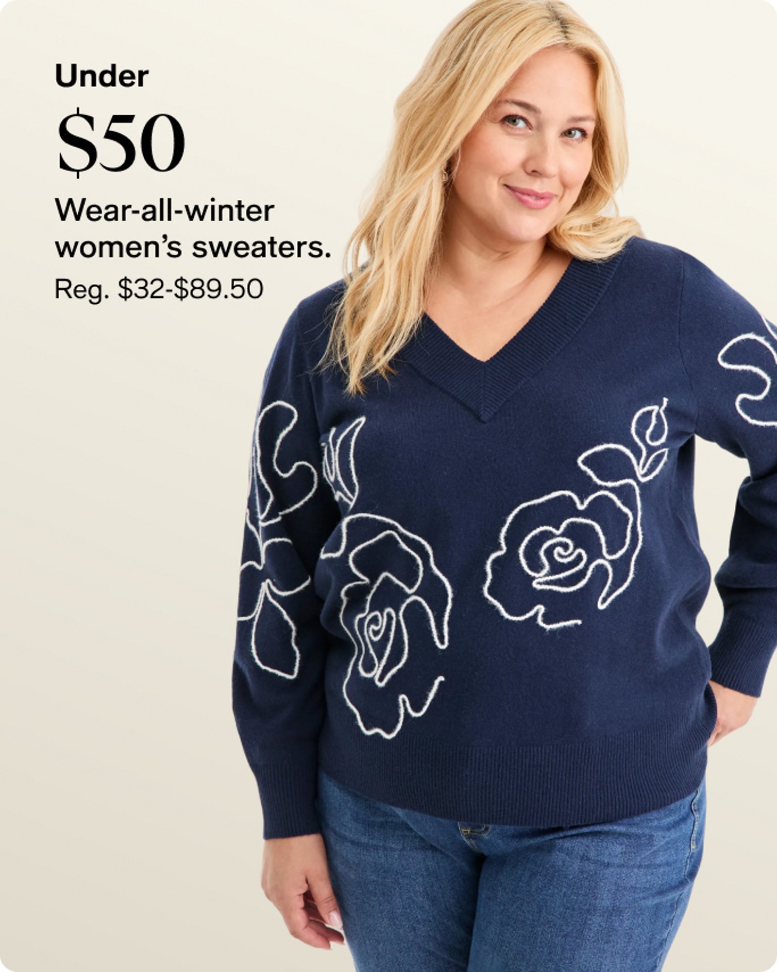 Under $50 Wear-all-winter women's sweaters.