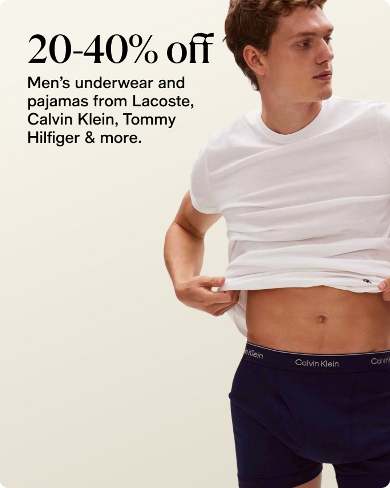 20-40% off Men's underwear and pajamas