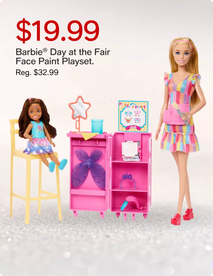 $19.99 Barbie® Day at the Fair Face Paint Playset. (Reg. $32.99)
