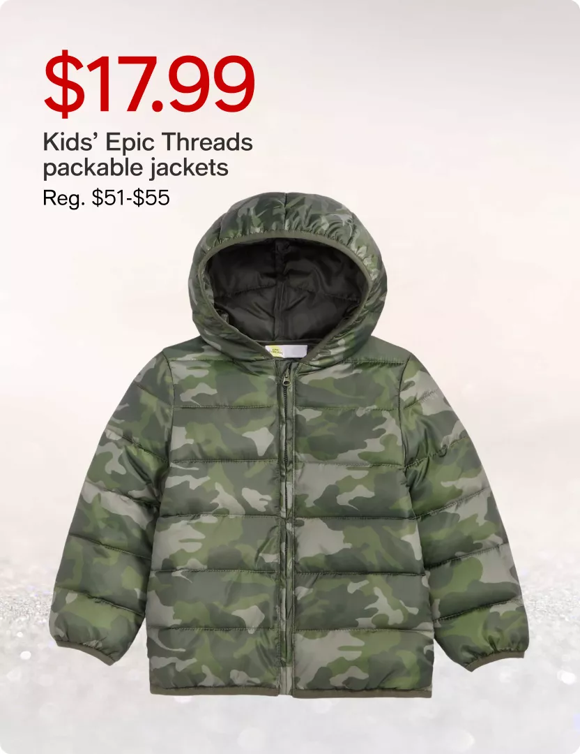 $17.99 Kids’ Epic Threads packable jackets (Reg. $51-$55)