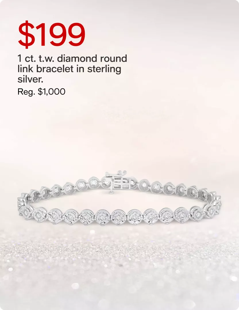 $199 1 ct. t.w. diamond round link bracelet in sterling silver. (Reg. $1,000)