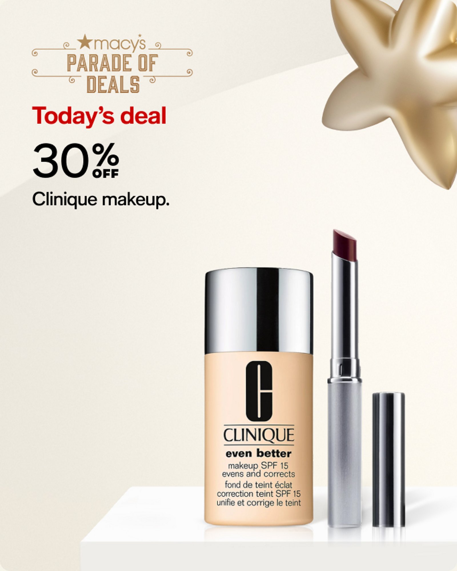 30% OFF Clinique makeup.