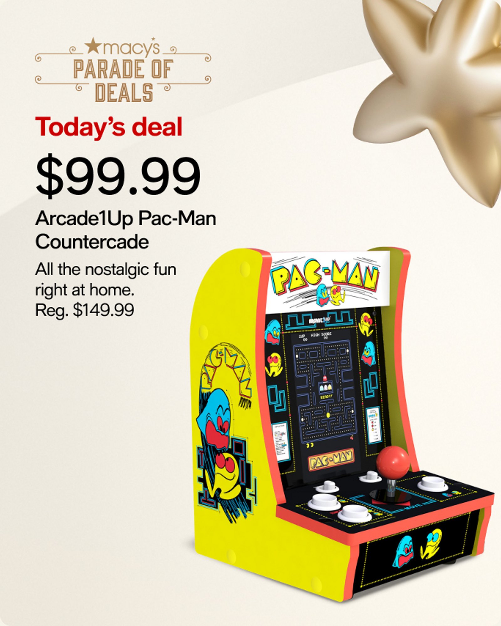 $99.99 Arcade 1Up PacMan Countercade