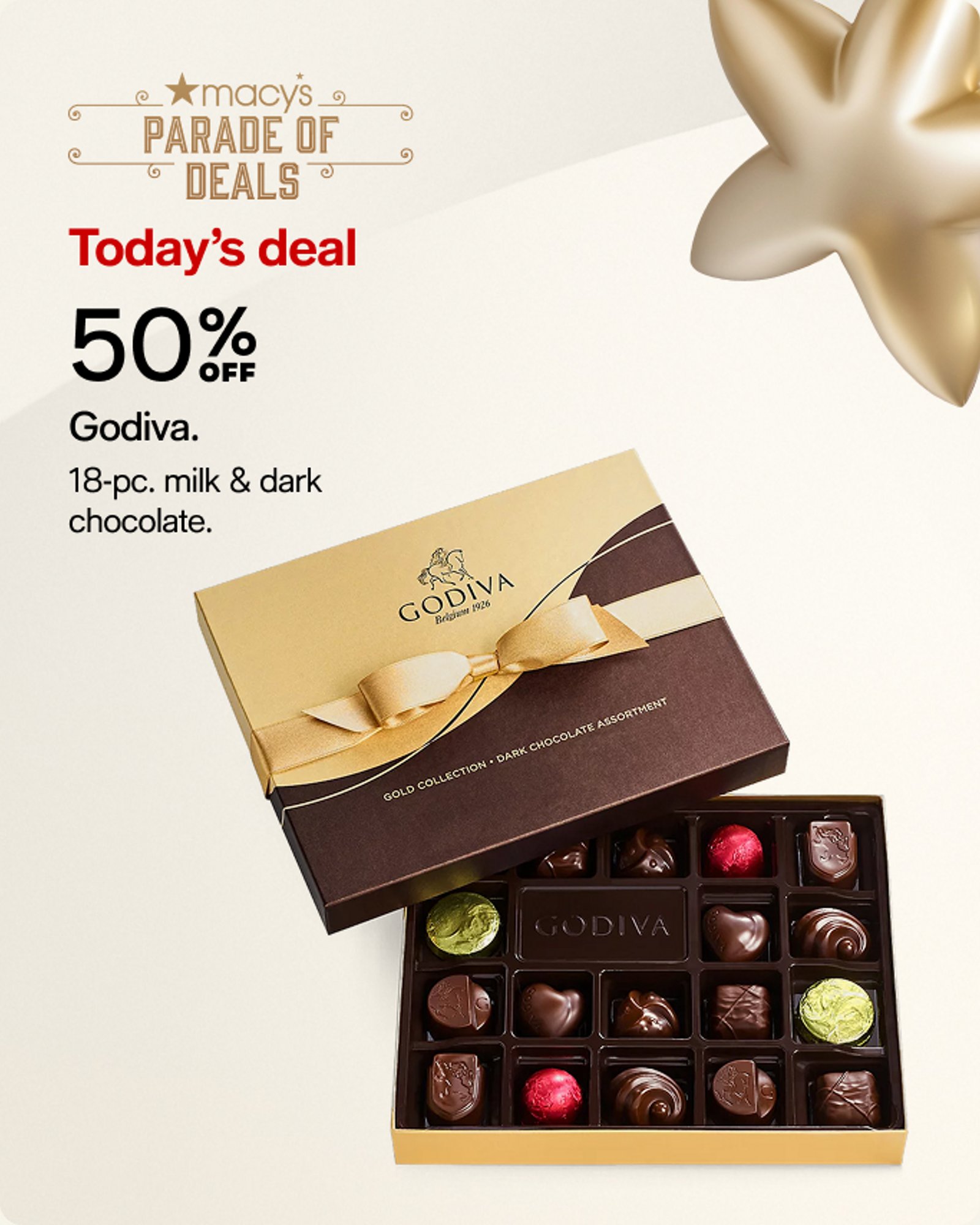 50% off Godiva chocolates 18PC All Milk and All Dark