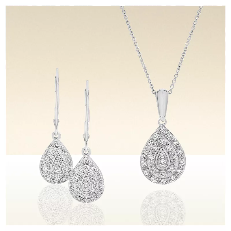 Pair of earrings and necklace.