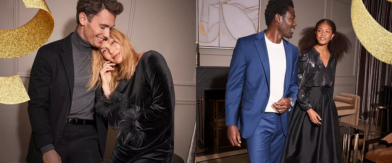 couples dressed in holiday party attire