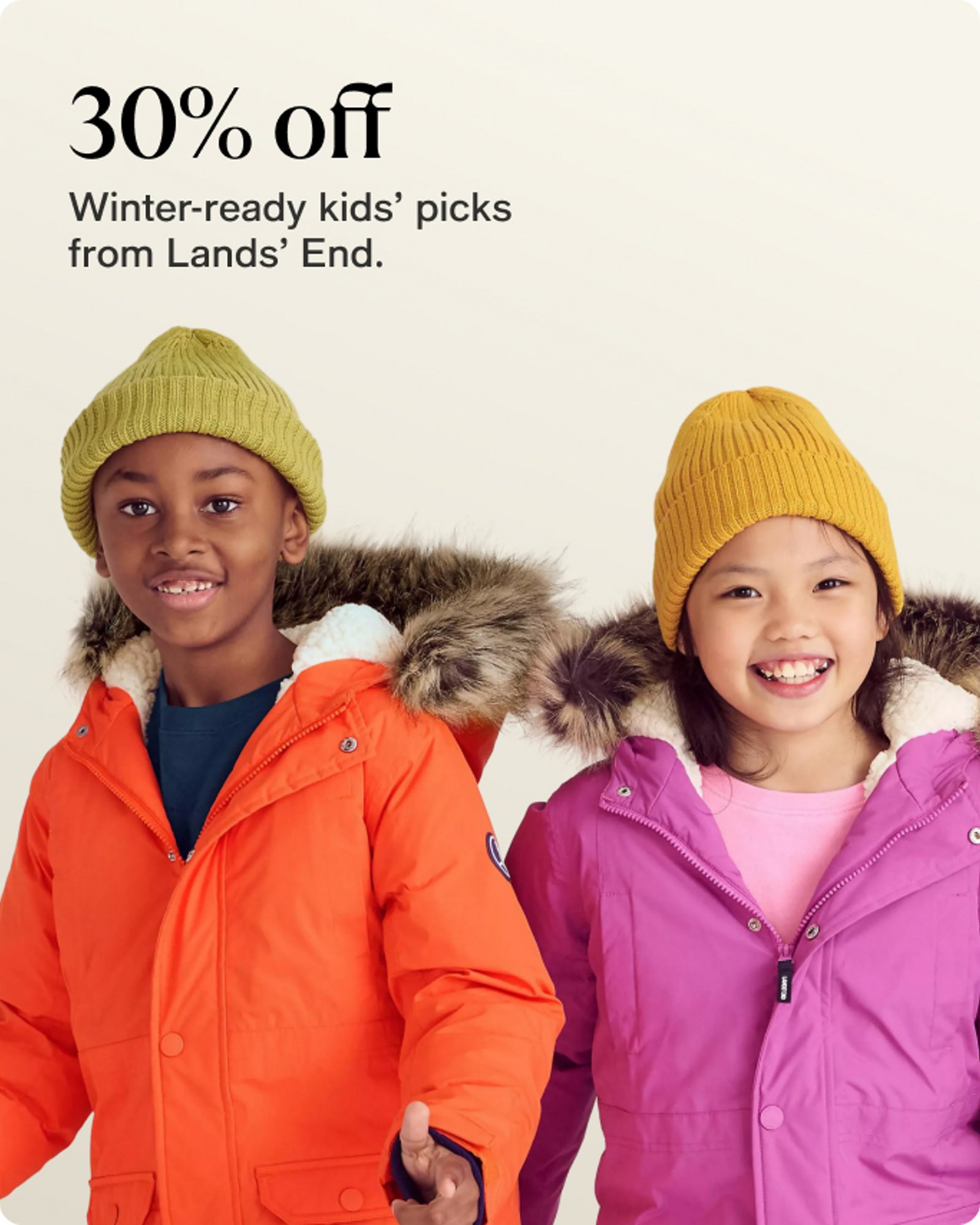 30% off winter ready kids picks from lands end