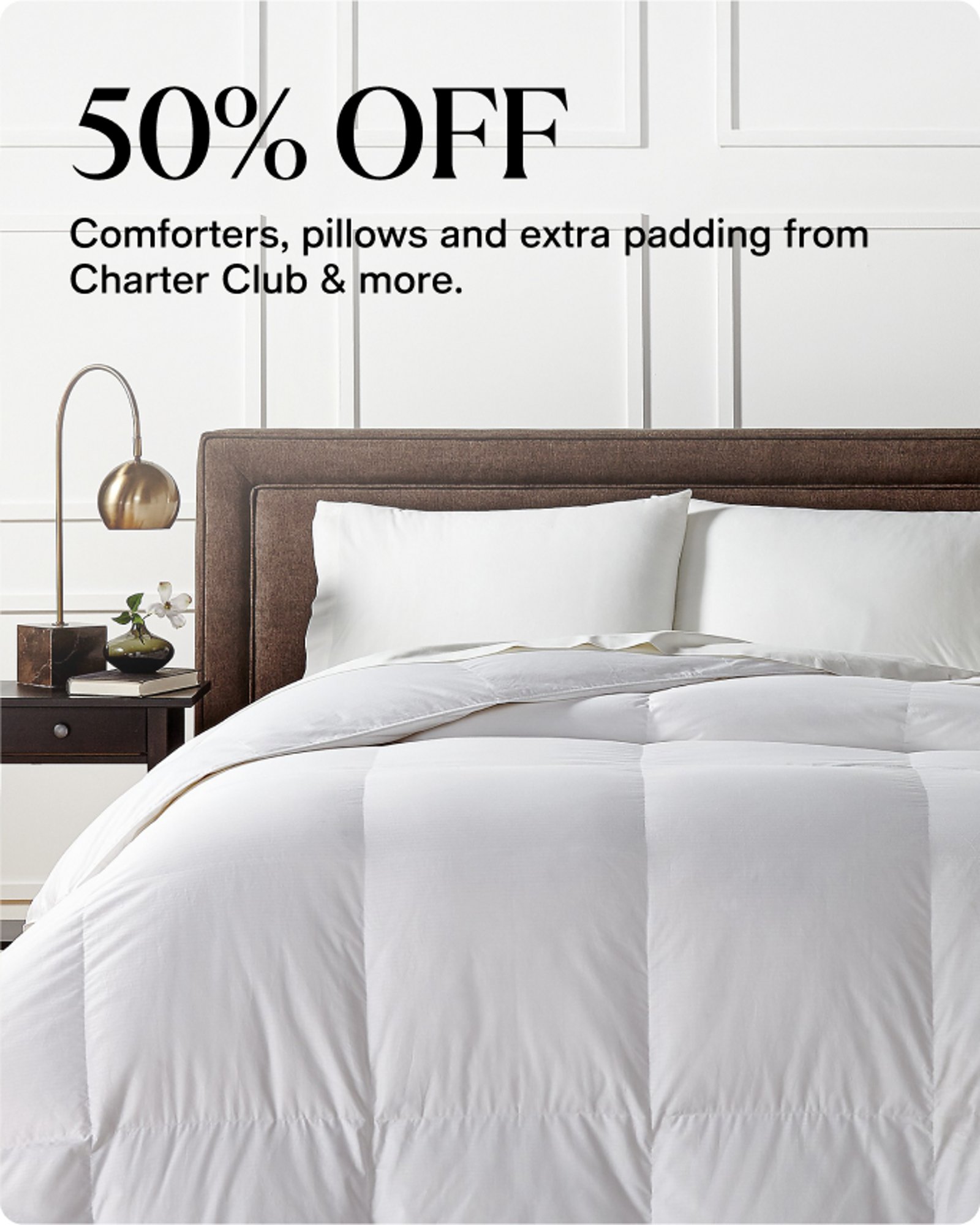 50% OFF Comforters pillows and extra padding from Charter Club
