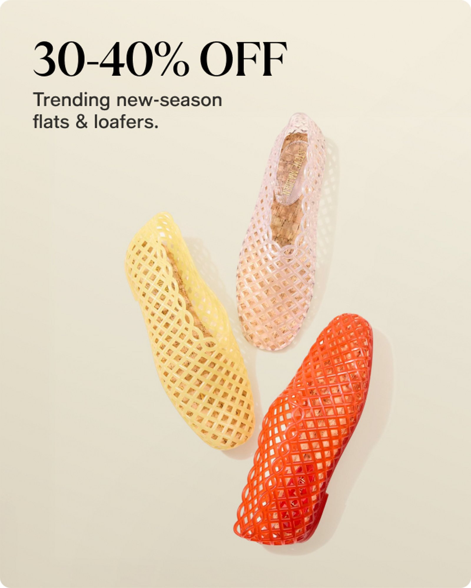 shoes-offer-card-30-40% Off-trending-new season-flats & loafers