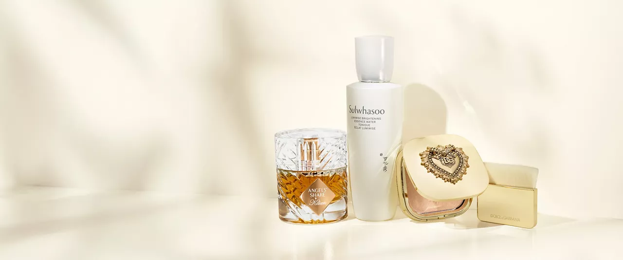 fragrance bottles in sunny light