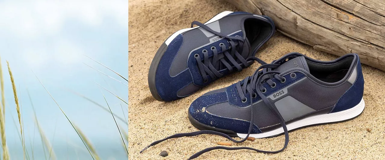 low profile sneakers on the beach
