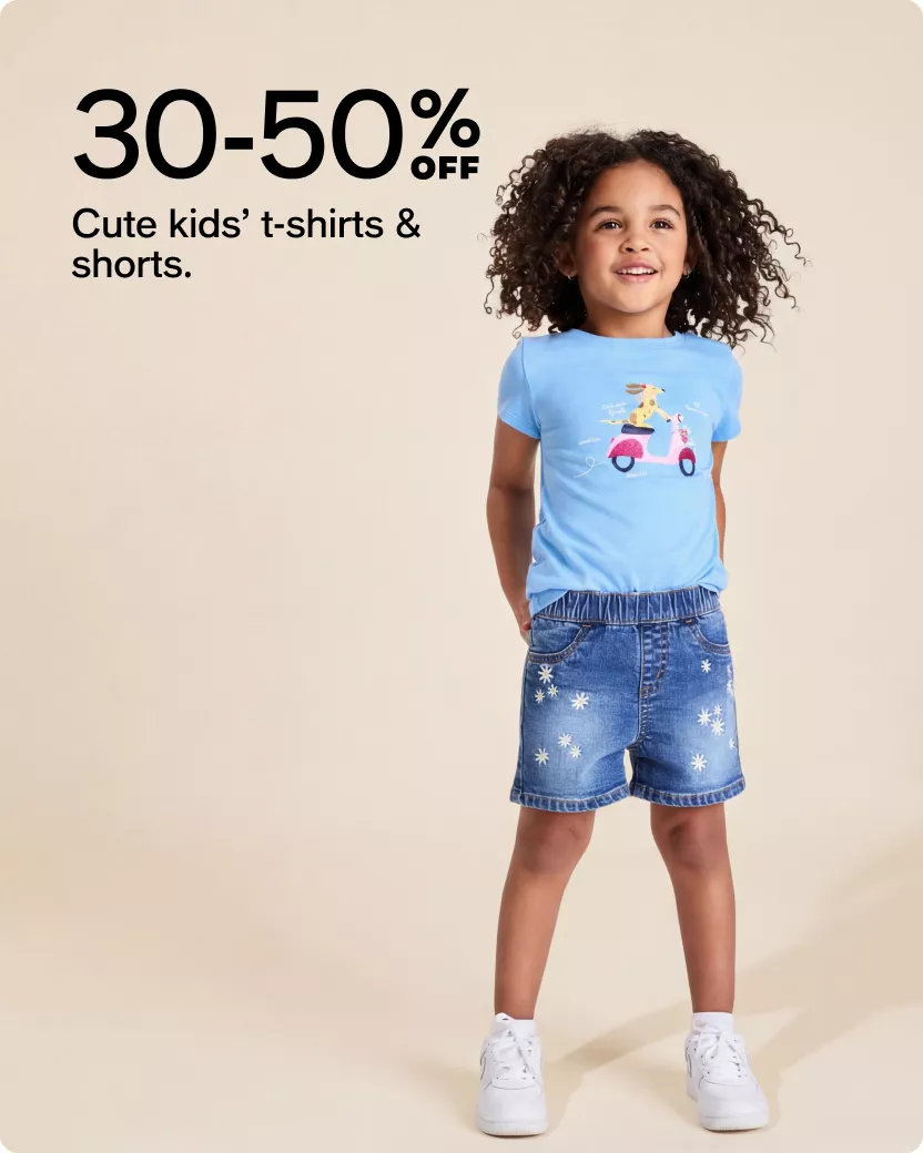 30-50% off | Cute kids’ t-shirts & shorts.