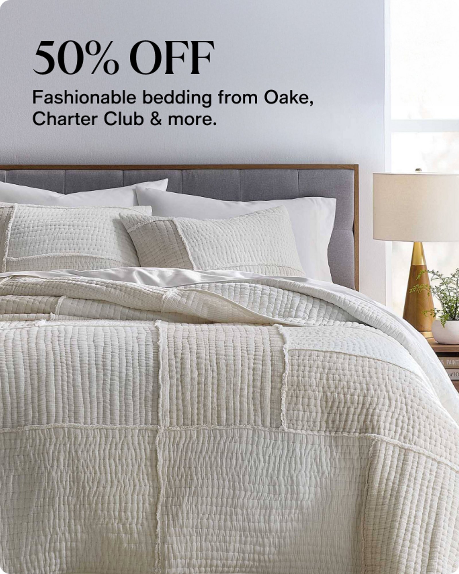 Textile-offer-card-50-OFF-Fashionable-bedding-from-Oake-Charter-Club
