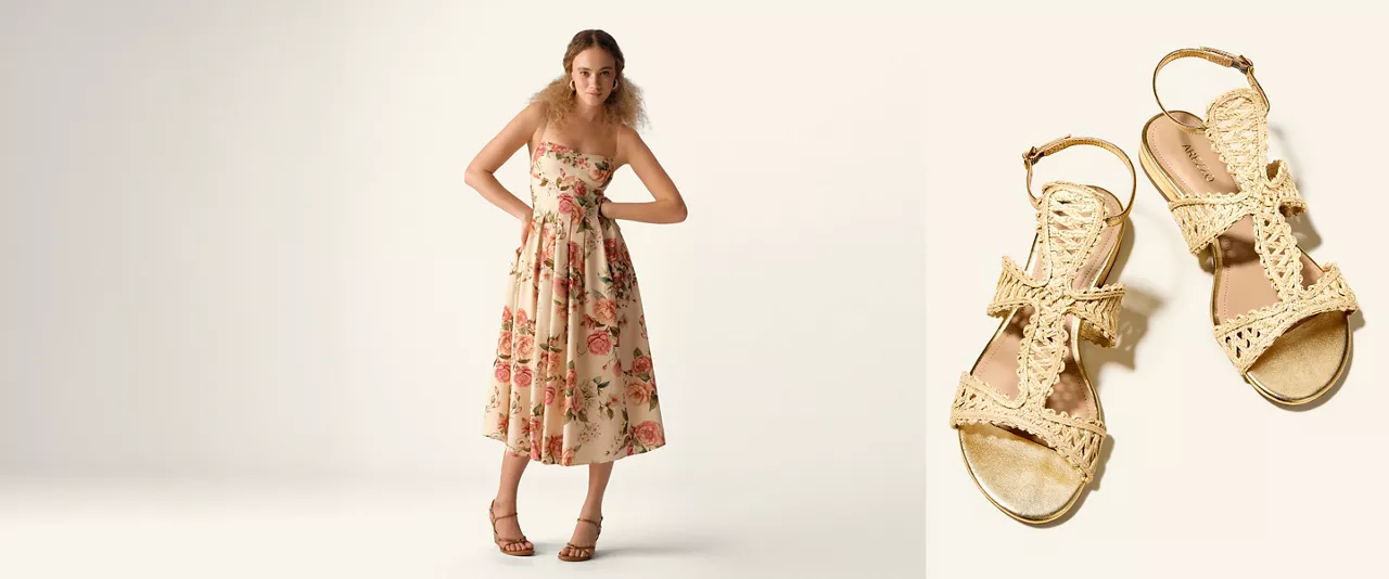 woman in summer dress wearing sandals