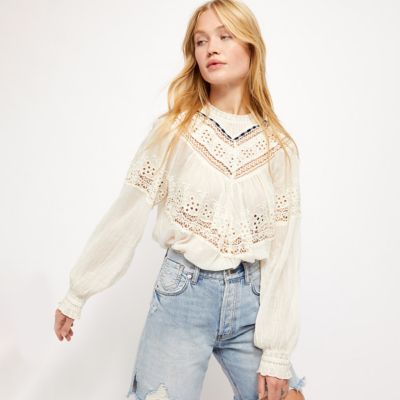 Free People Tops White Ruffle Off The Shoulder Blouse