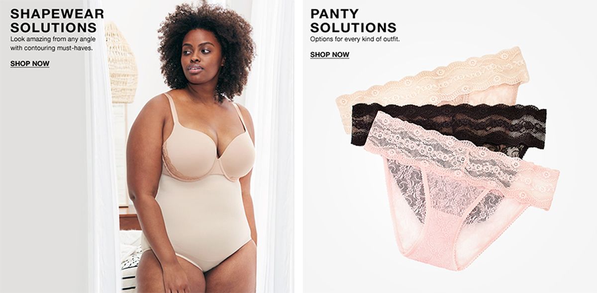 Shapewear Solution, Look amazing from any angle with contouring must-haves, Shop Now, Panty Solutions, Options for every kind of outfit, Shop Now