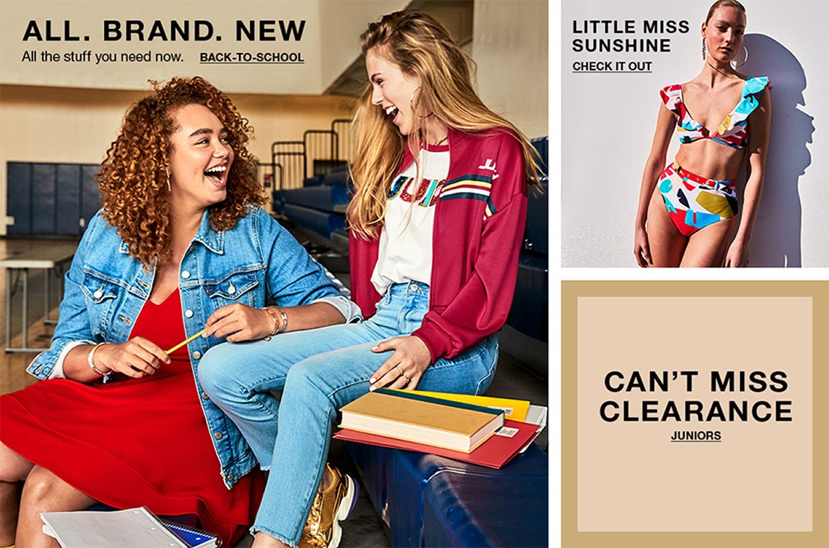 All Brand New, Back to School, Little Miss Sunshine, Check it Out, Can't Miss Clearance, Juniors