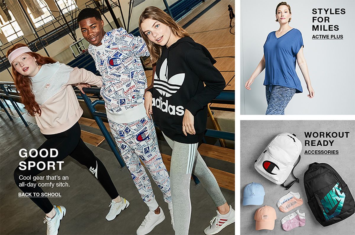 Good Sport, Back to School, Styles For Miles, Active Plus, Workout Ready, Accessories
