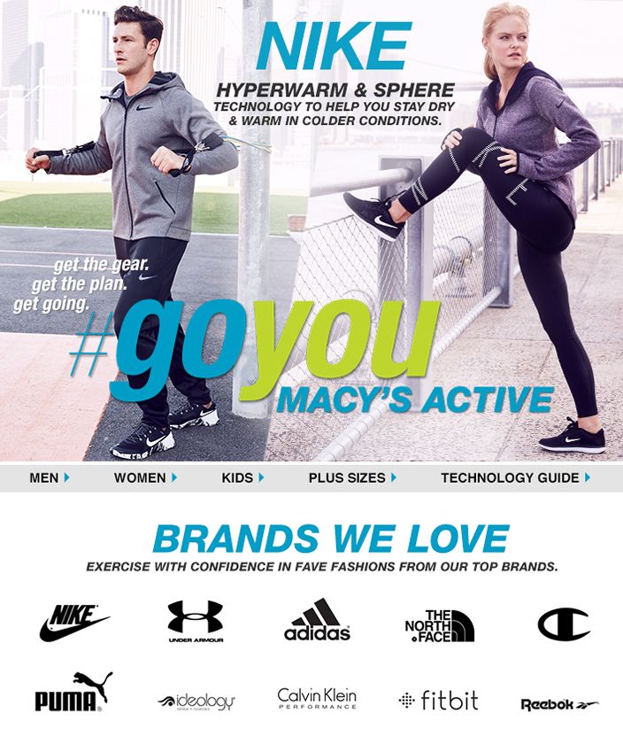 Nike, Hyperwarm and Sphere Technology to Help You Stay Dry and Warm in Colder Conditions, goyou Macy's Active, Men, Women, Kids, Plus Sizes, Technology Guide, Brand we Love, Exercise with Confidence in Fave Fashions From Our Top Brands