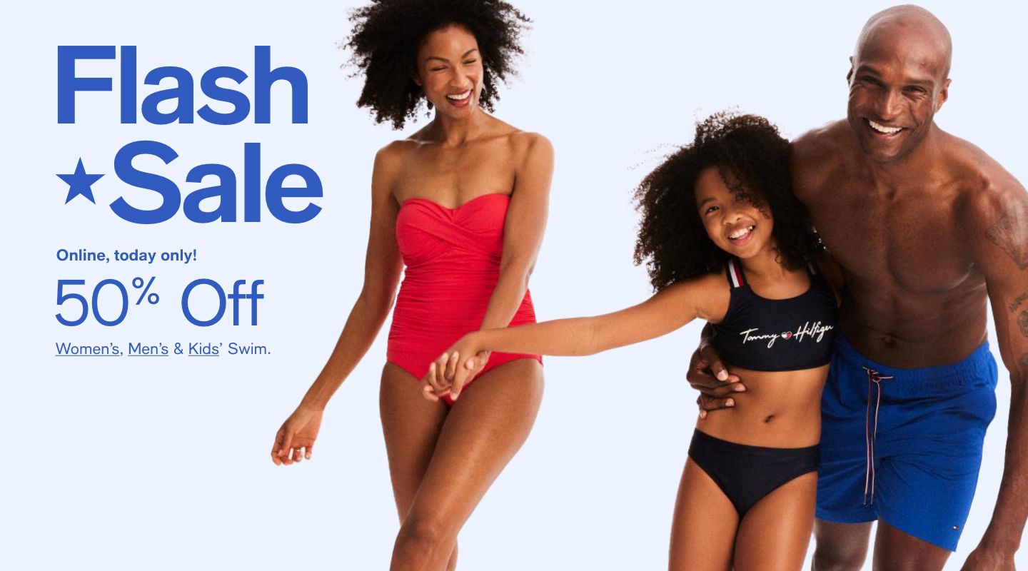 Flash Sale Online, today only! 50% Off Women's, Men's & Kid's Swim.